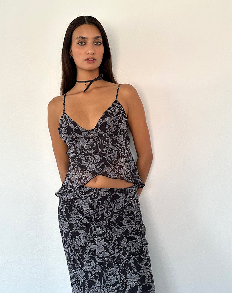 Cojira Mesh Vlinder Top in Zwart Barok Print