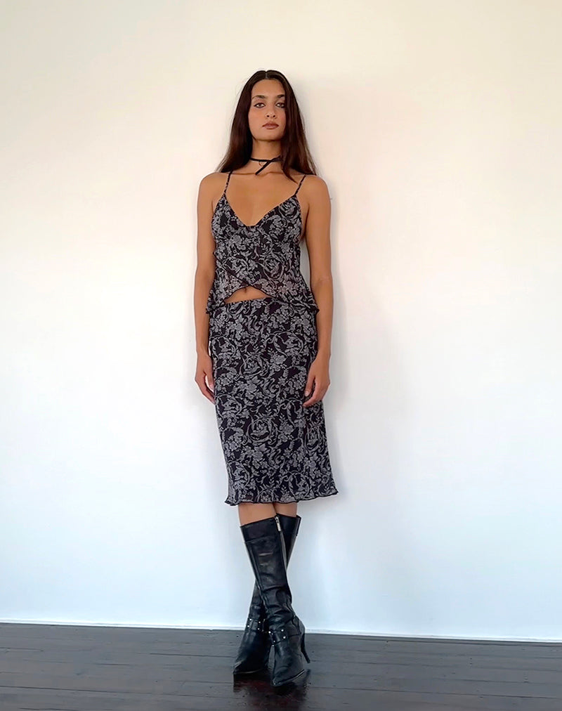 Afbeelding van Cojira Mesh Vlinder Top in Zwart Barok Print