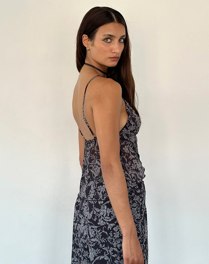 Afbeelding van Cojira Mesh Vlinder Top in Zwart Barok Print