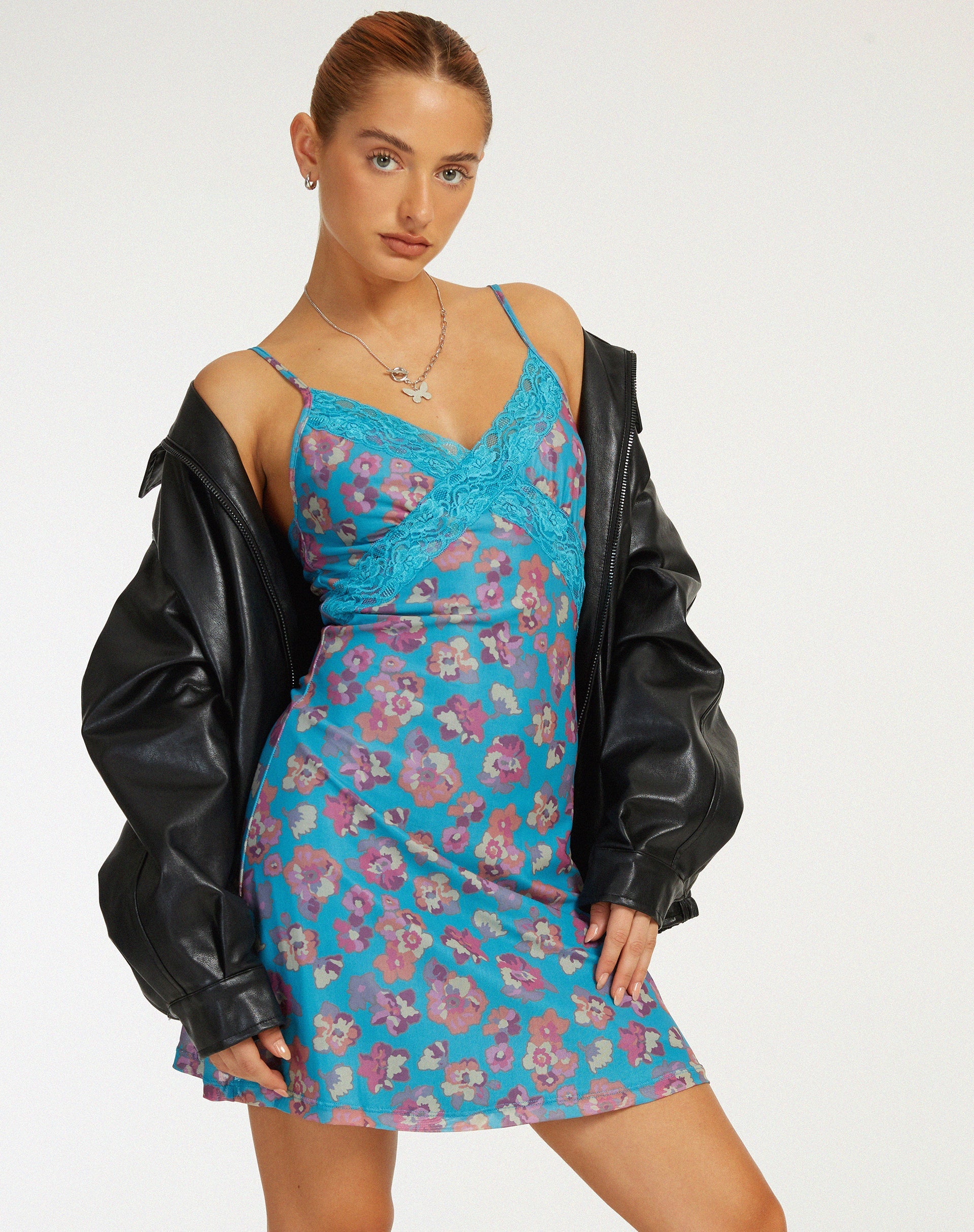 Afbeelding van Coline Bedrukte Mini Dress in Contrast Floral Blue