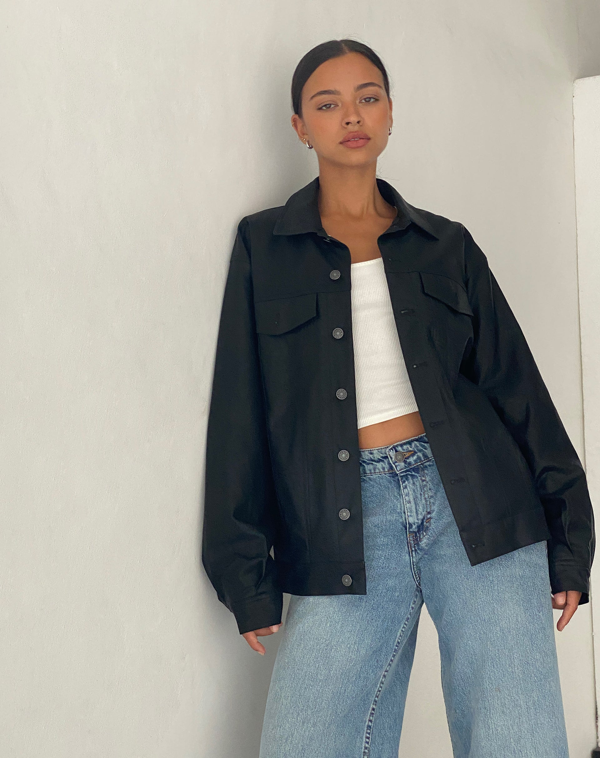 Afbeelding van Colleen oversized Moto jas in PU zwart