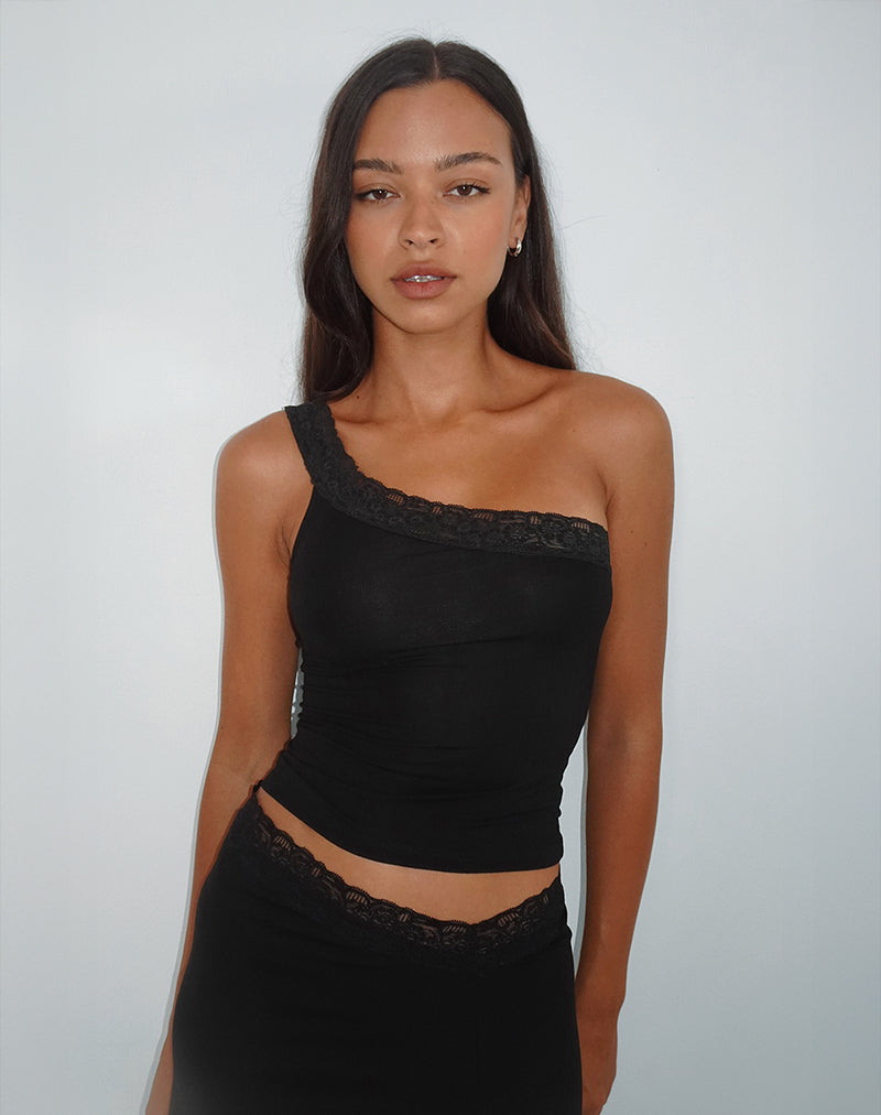 Afbeelding van Cordia One Shoulder Top in Zwart