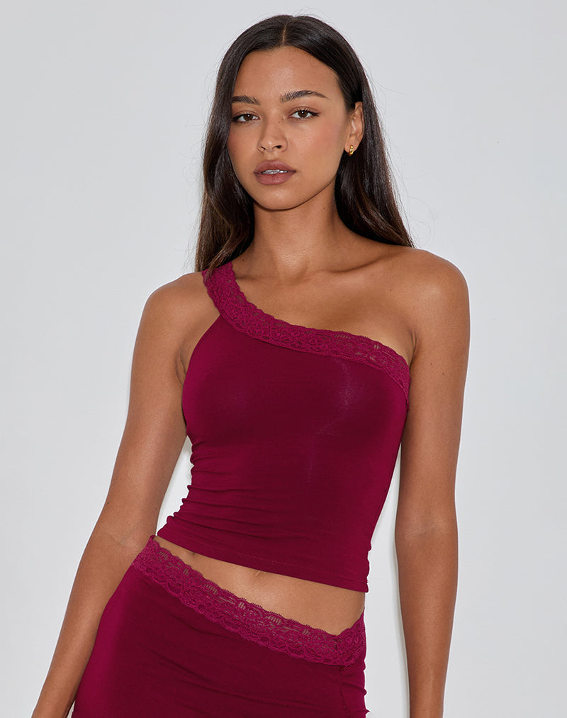 Cordia One Shoulder Top in Bourgondië