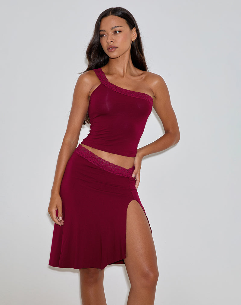 Cordia One Shoulder Top in Bourgondië