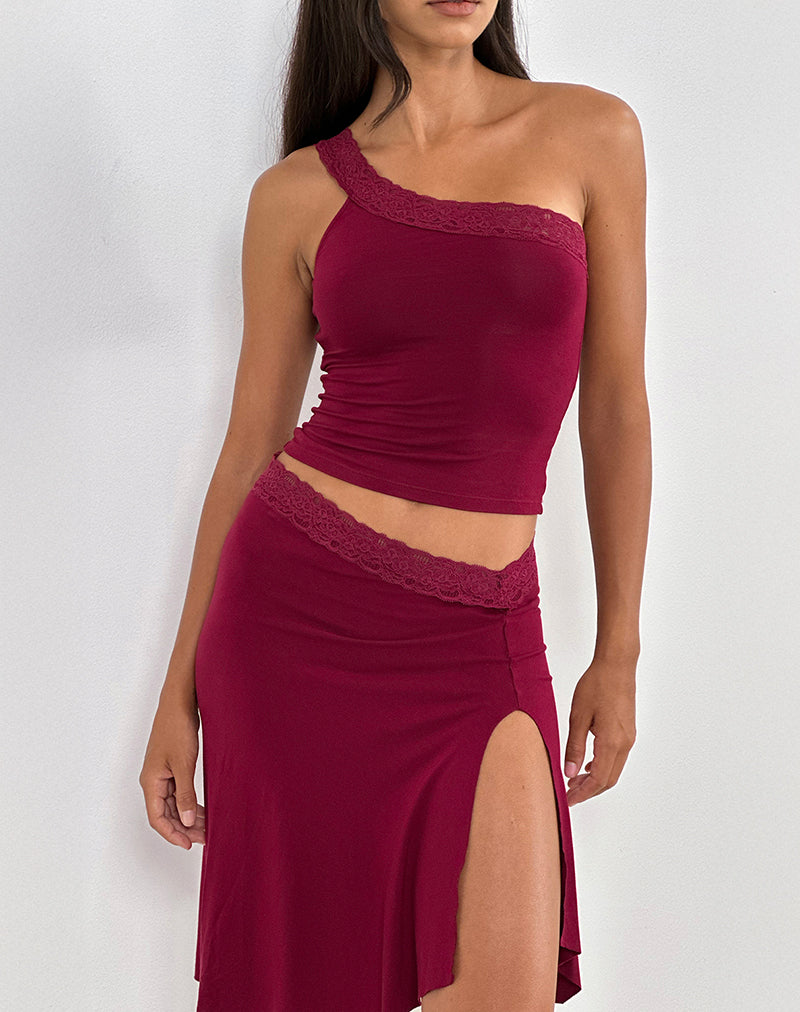 Afbeelding van Cordia One Shoulder Top in Bourgondië