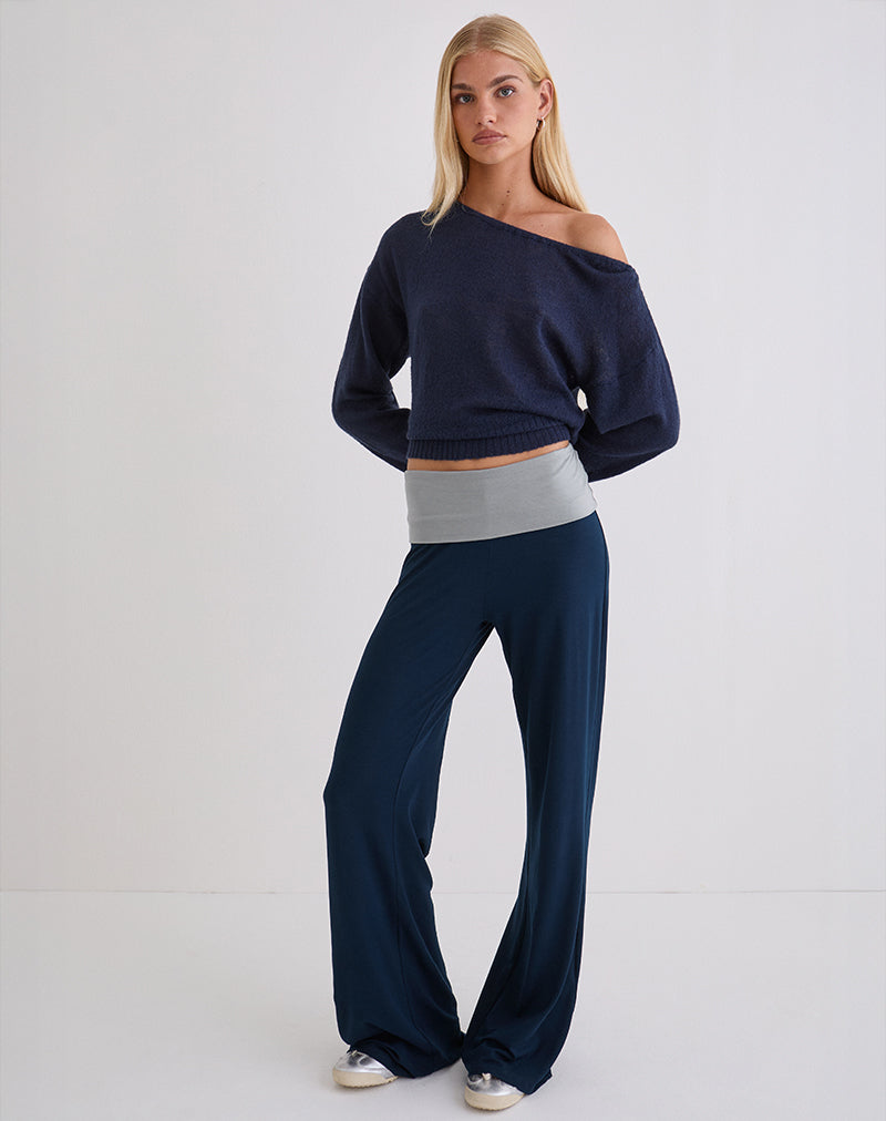 Image of Coreta Foldover Trouser in Navy Grey Combination