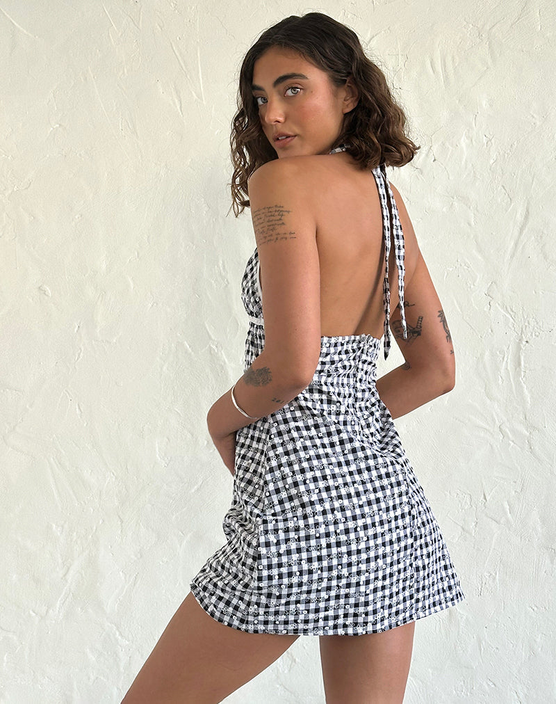 Afbeelding van Corla Mini Dress in Zwart Gebloemd Gingham