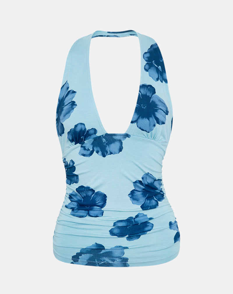 Cosimo Haltertop in vetblauw bloemenblauw