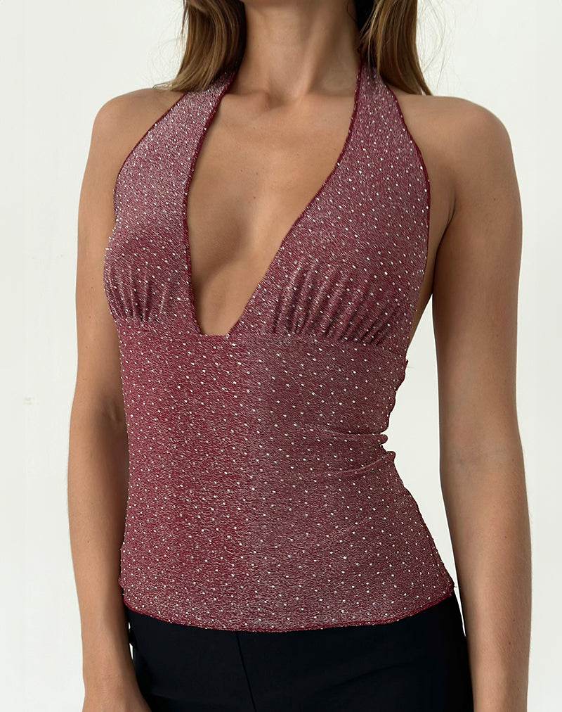 Afbeelding van Cosimo haltertop in stippelig lurex roze
