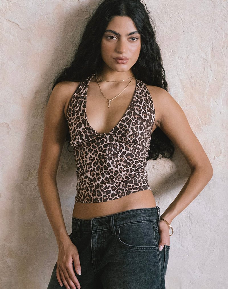 Cosimo Haltertop in Rar Leopard Sandstorm