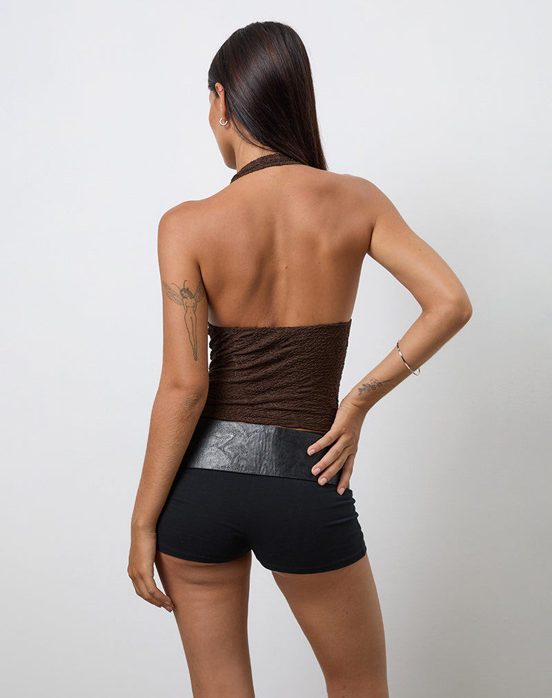 Afbeelding van Cosimo Halter Hals Top in Textured Mesh Bruin