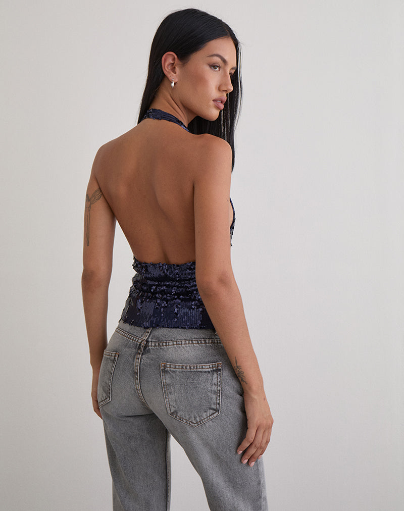 Afbeelding van Cosio Halter Top in Mix Pailletten Navy