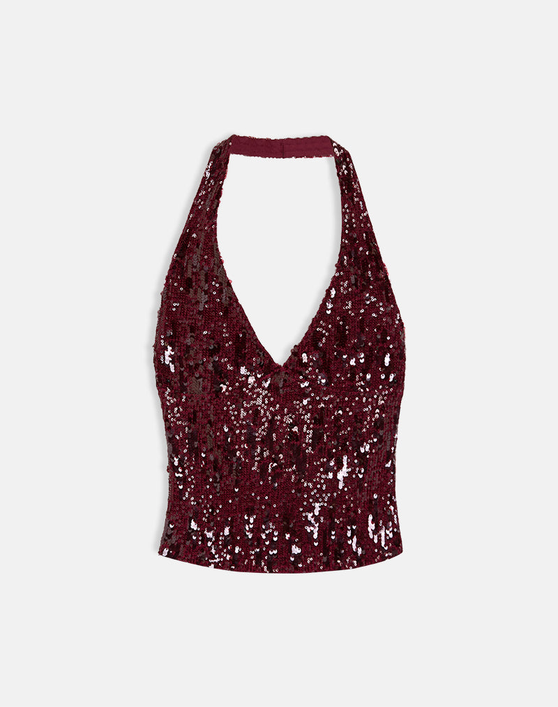 Cosio Halter Top in Mix Pailletten Rood