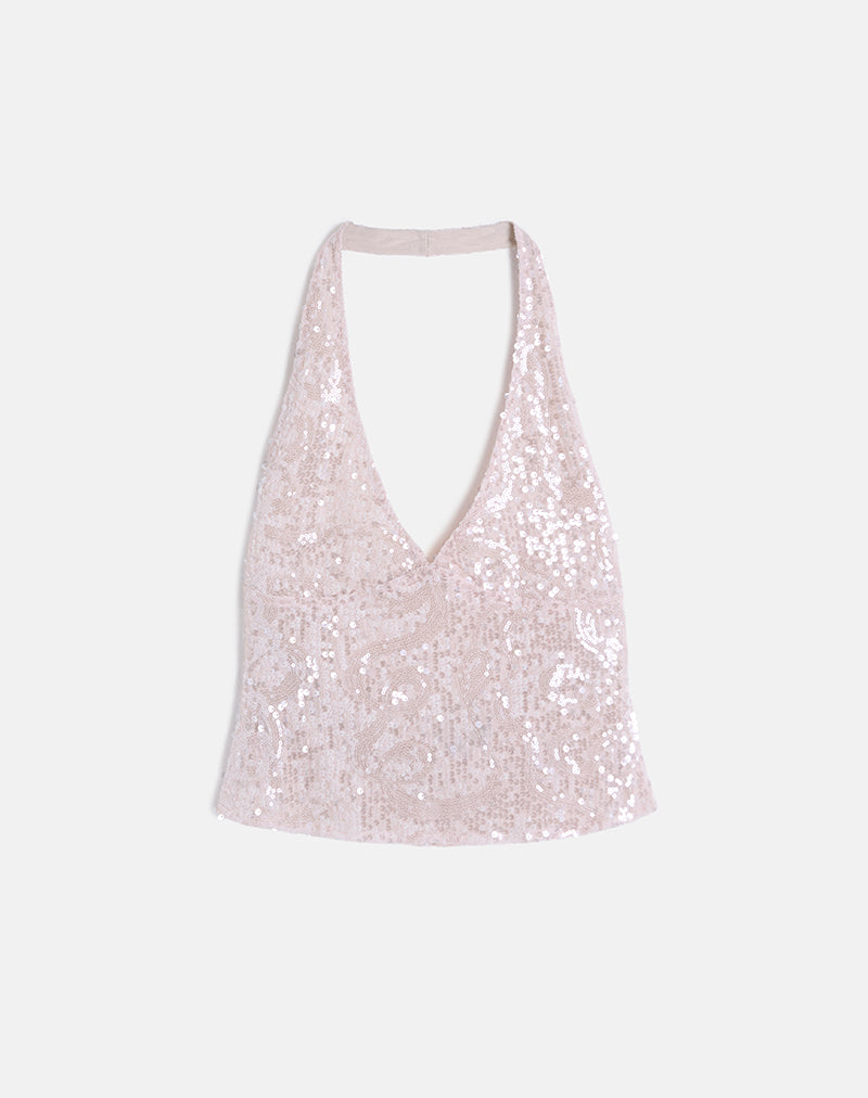 Afbeelding van Cosio Halter Top in Pailletten Baby Roze