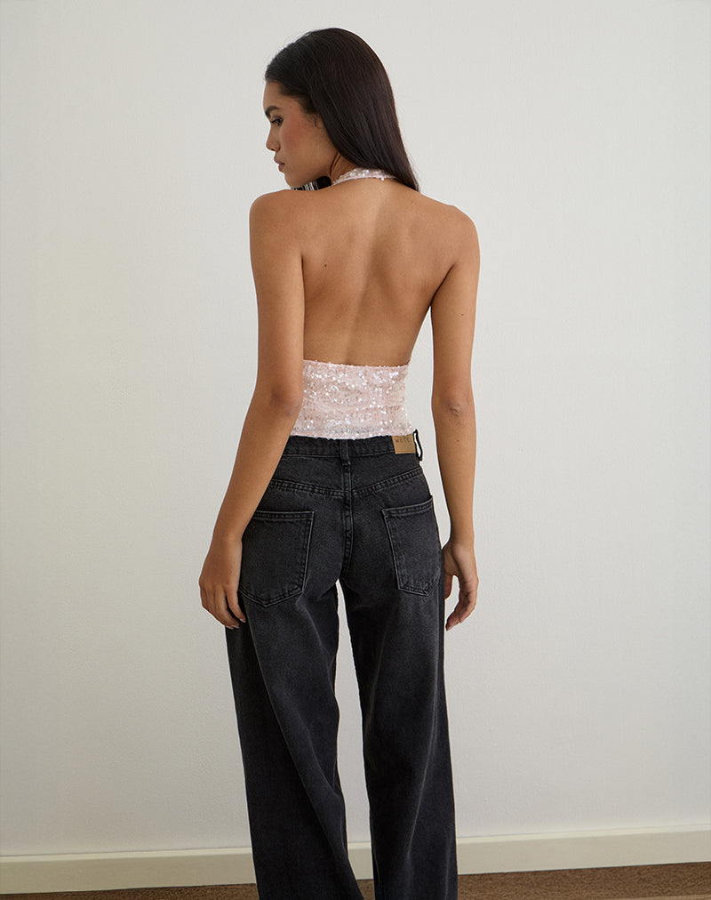 Afbeelding van Cosio Halter Top in Pailletten Baby Roze