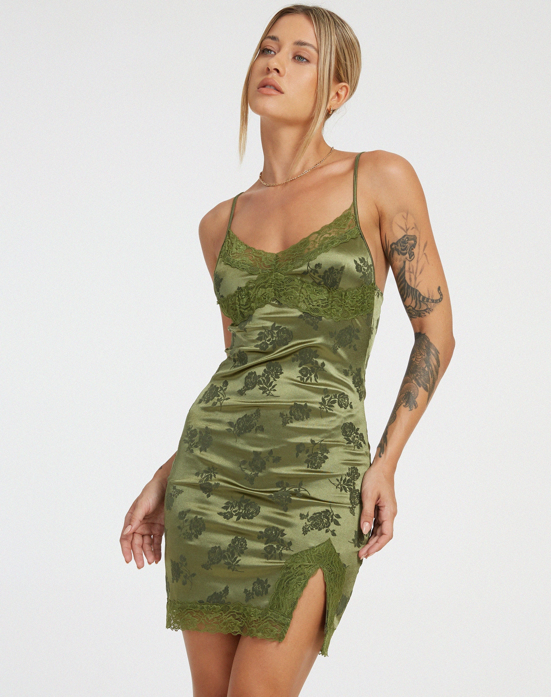 Afbeelding van Coti Bodycon Dress in Rose Flock Loden Green