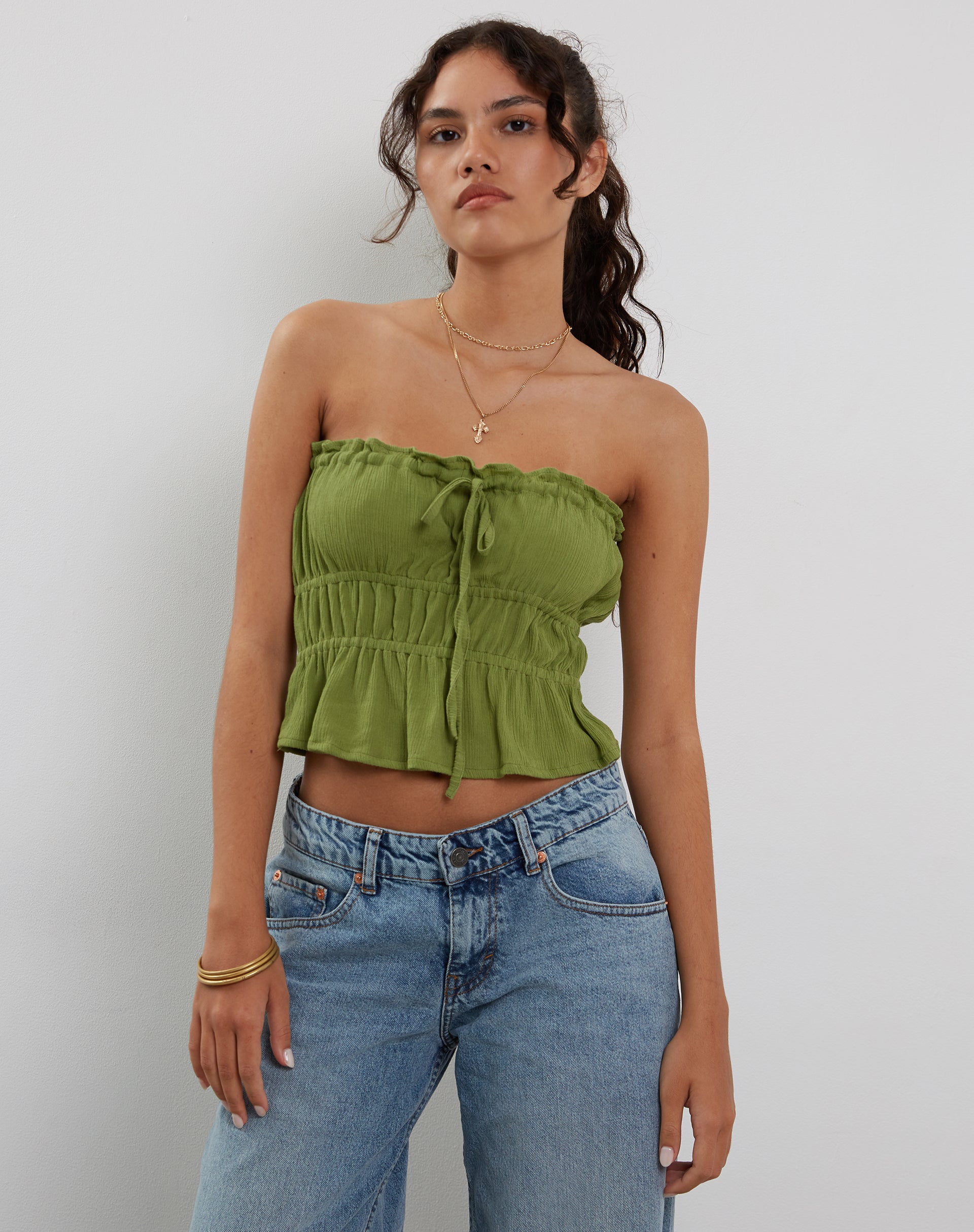 Afbeelding van Cove Bandeau Top in Crinkle Green Sweet Pea