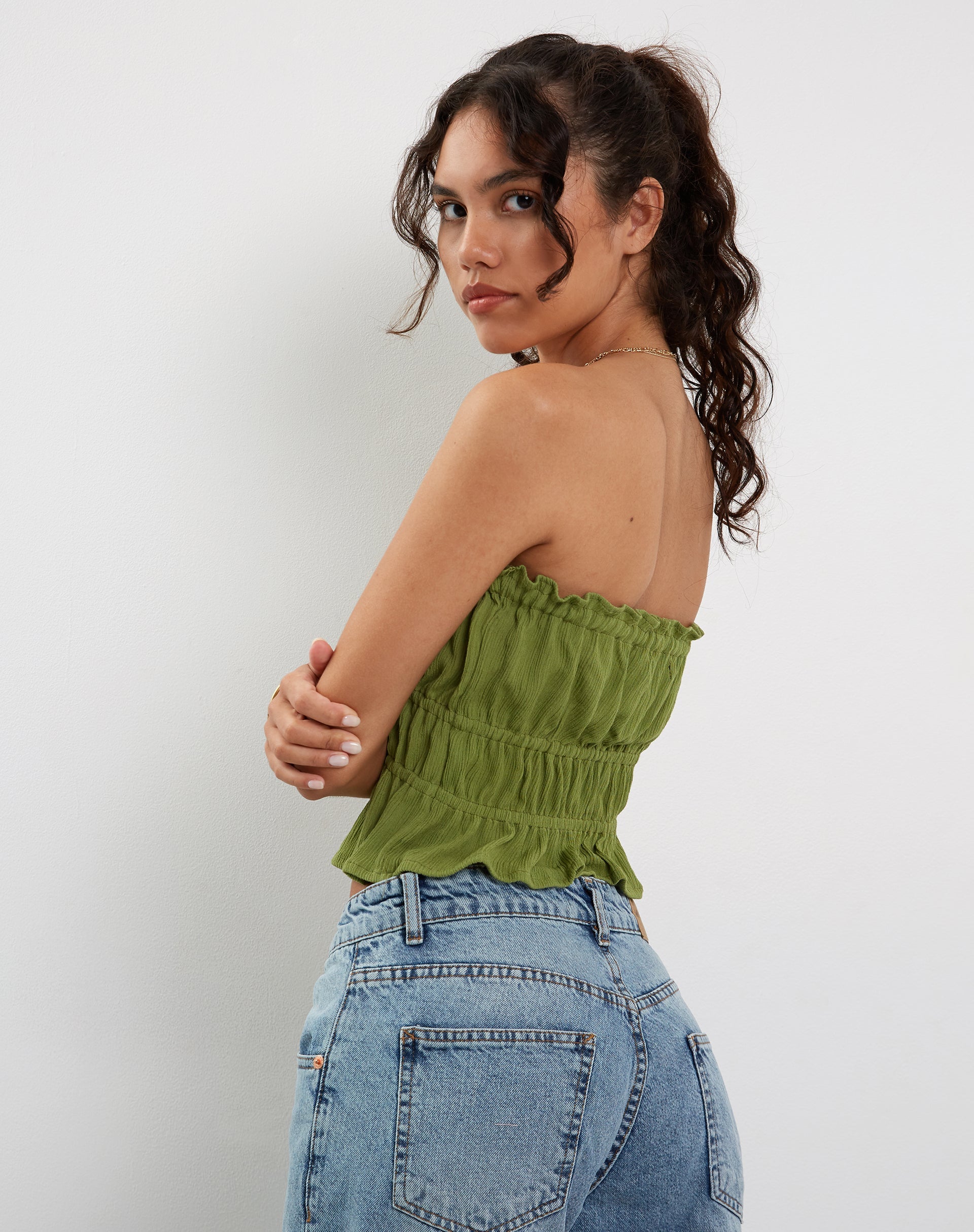 Afbeelding van Cove Bandeau Top in Crinkle Green Sweet Pea