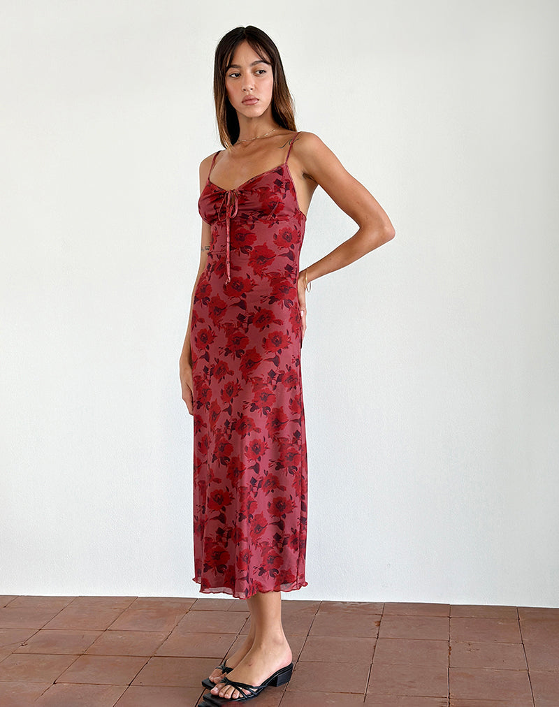 Afbeelding van Coya Midi Dress in Fairy Floral Burgundy Flock