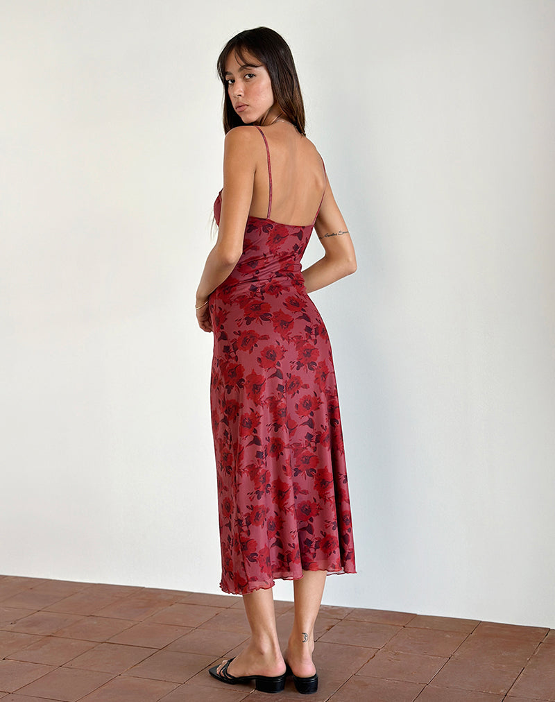 Afbeelding van Coya Midi Dress in Fairy Floral Burgundy Flock