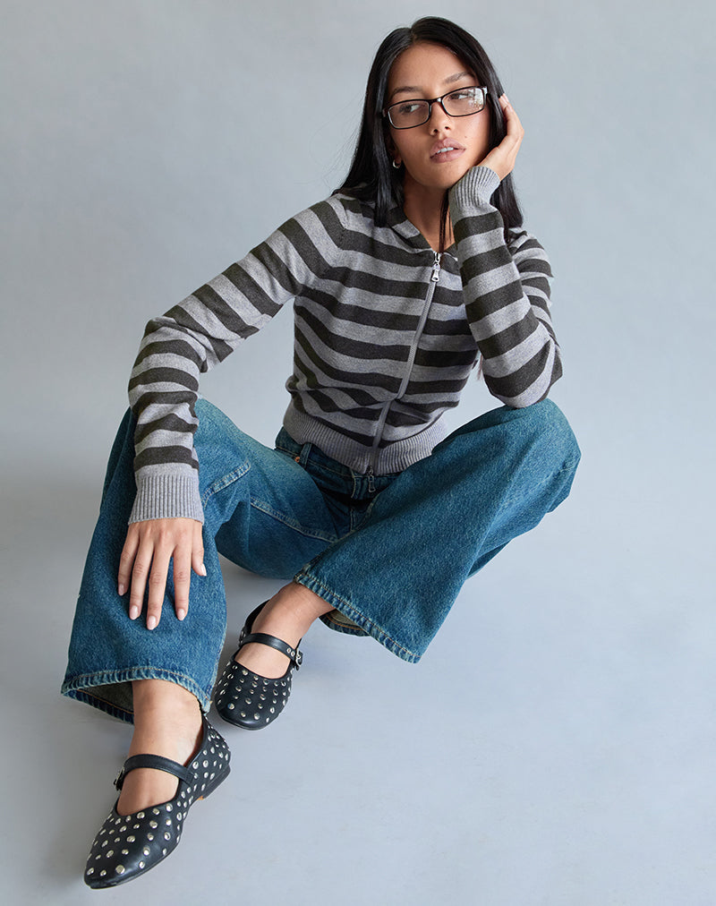 Afbeelding van Cozyra Hooded Jacket in Stripe Grey
