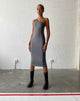 Afbeelding van Cresida One Shoulder Midi Dress in Grey Navy Sporty Micro Spot