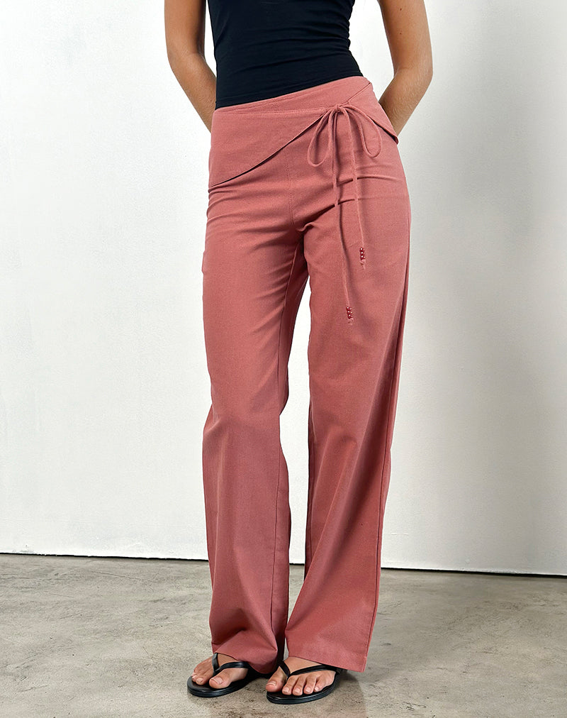 Afbeelding van Cursa broek met riem in linnen Toscaans rood