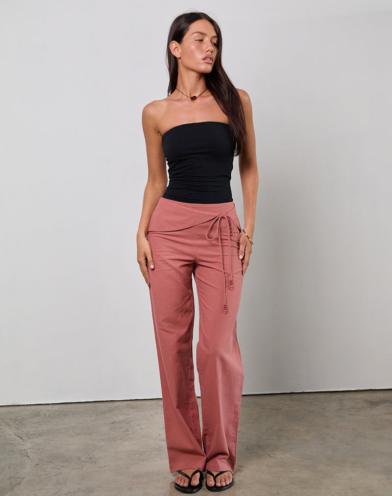 Afbeelding van Cursa broek met riem in linnen Toscaans rood