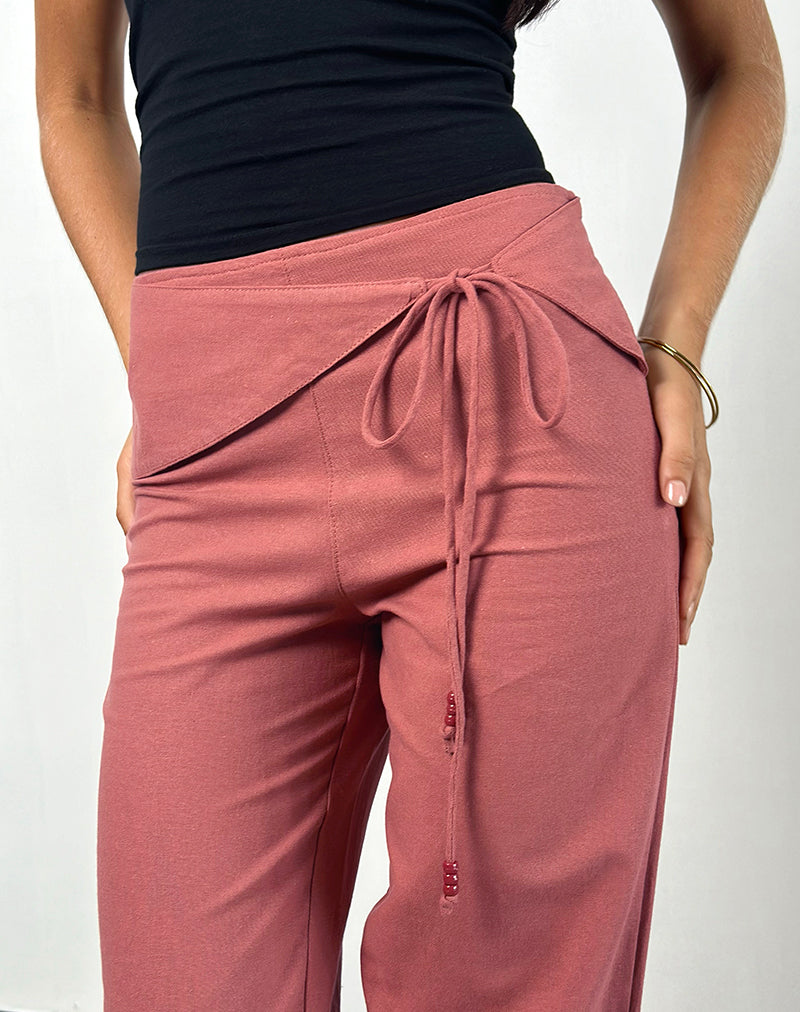 Afbeelding van Cursa broek met riem in linnen Toscaans rood