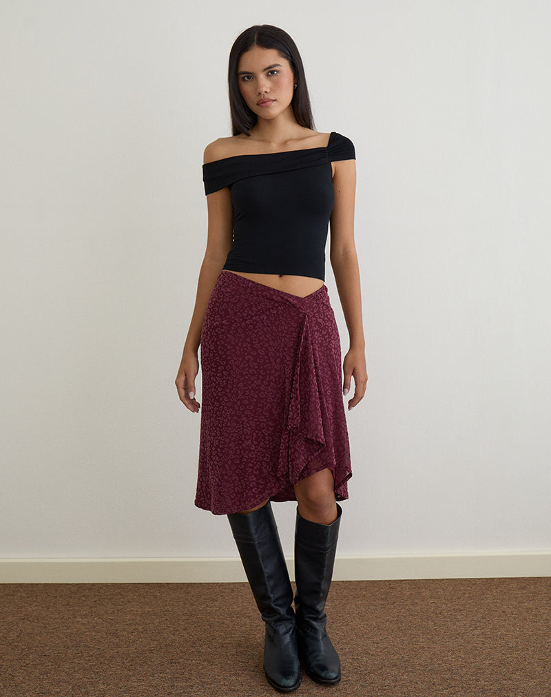 Afbeelding van Esmeray Midi rok in gevlokt luipaard Plum