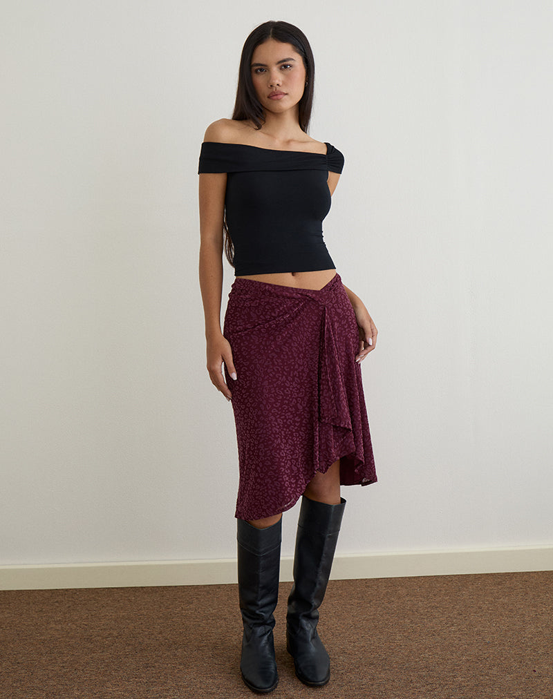 Afbeelding van Esmeray Midi rok in gevlokt luipaard Plum
