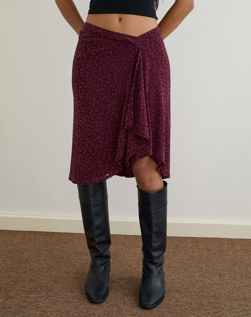 Afbeelding van Esmeray Midi rok in gevlokt luipaard Plum
