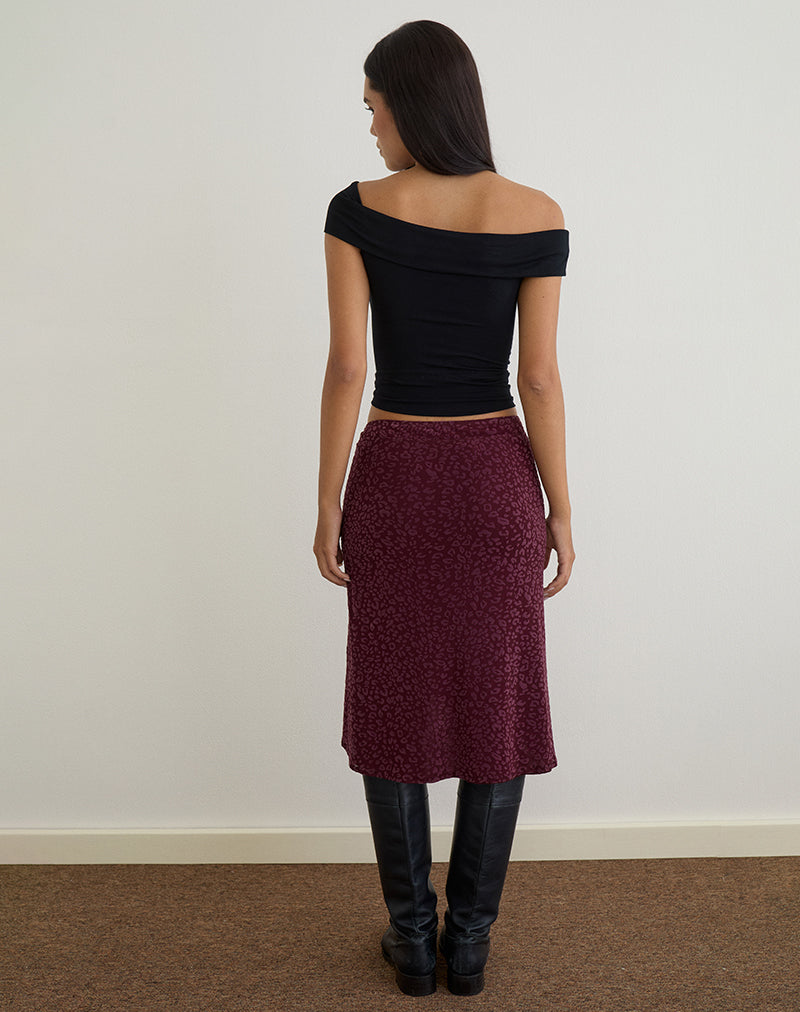 Afbeelding van Esmeray Midi rok in gevlokt luipaard Plum