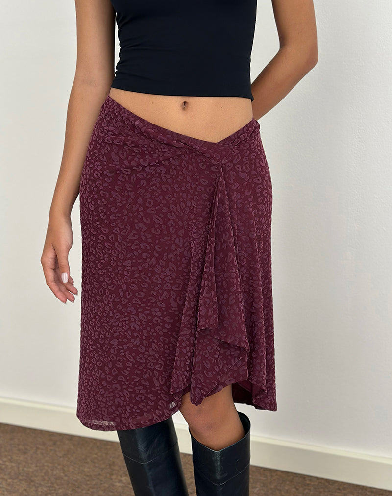 Afbeelding van Esmeray Midi rok in gevlokt luipaard Plum