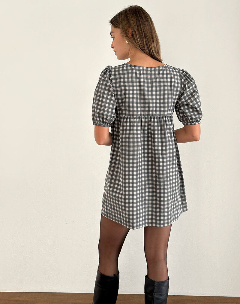 Afbeelding van Cybera Mini Dress in Tonal Gingham Zwart en Grijs