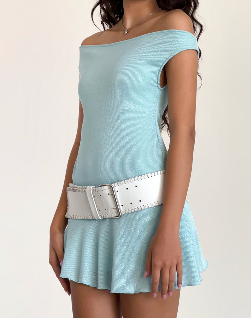 Cynthia Mini Dress in Shimmer Rib Lichtblauw