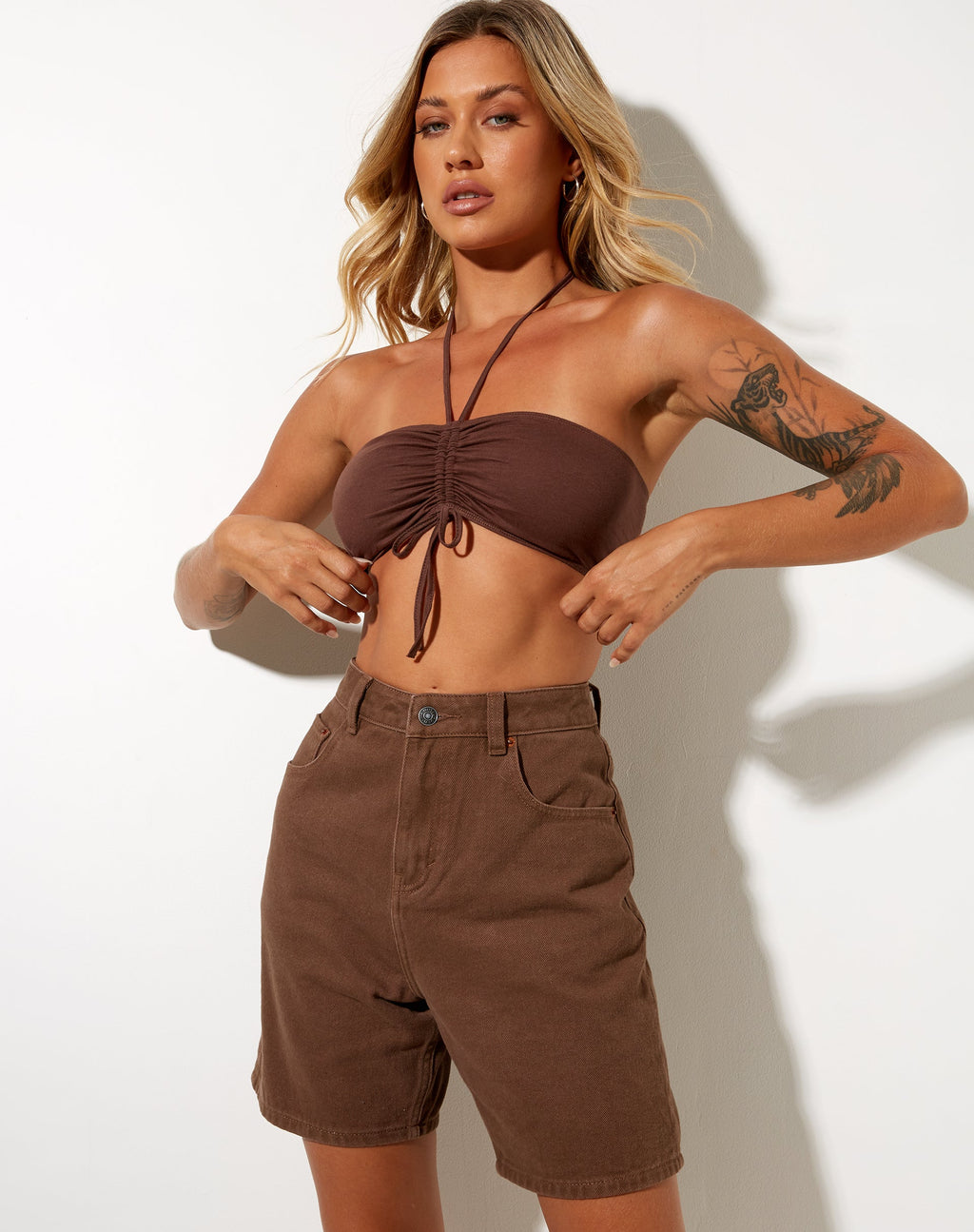 Denim Shorts in Rich Brown