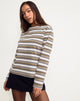 Afbeelding van Dafika Jersey Top met lange mouwen in bruin-witte streep