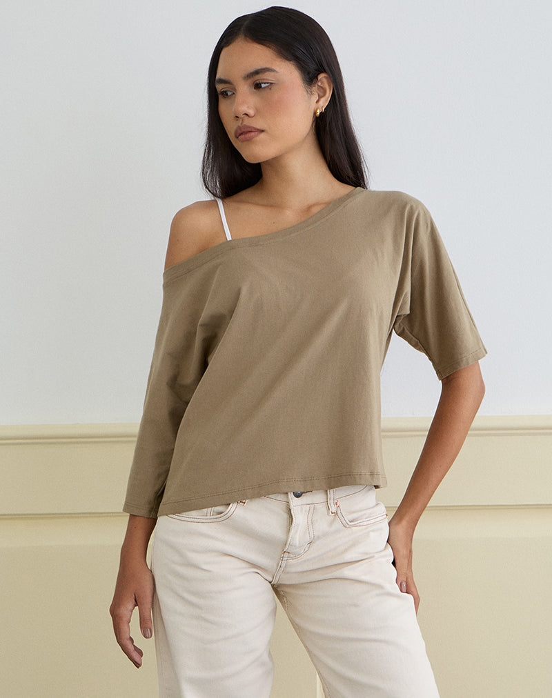 Afbeelding van Daimin Off the Shoulder Top in Jersey Khaki