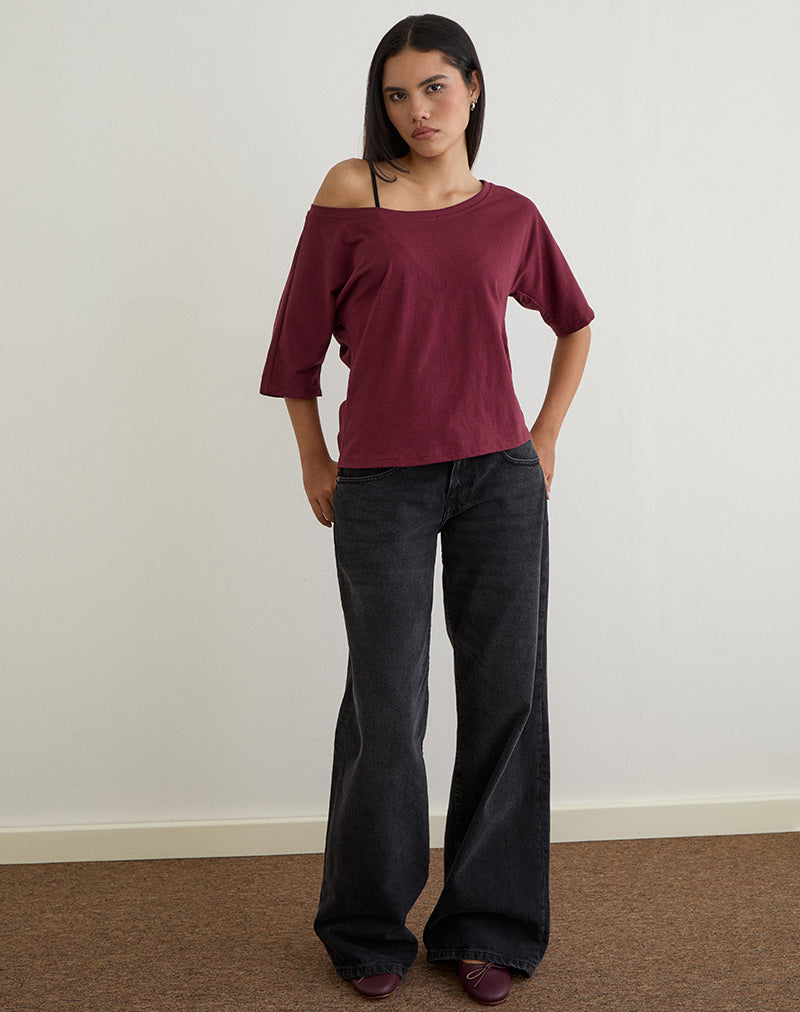 Afbeelding van Daimin Off the Shoulder Top in Jersey Maroon