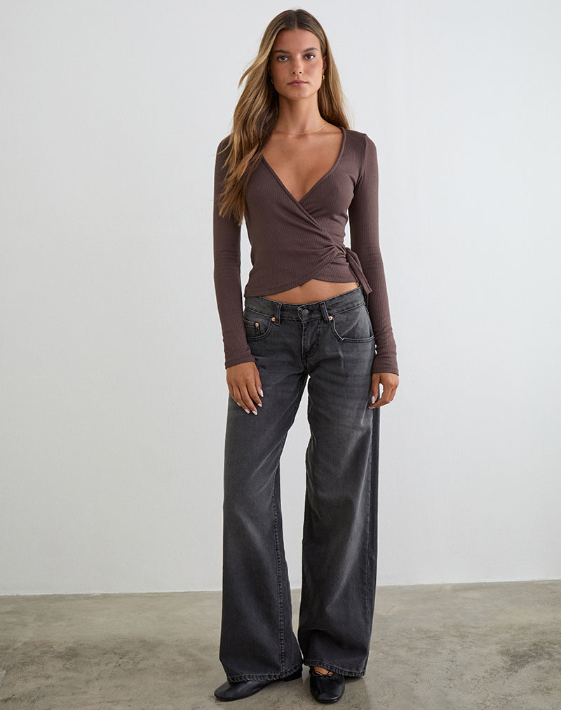 Dakyung top met lange mouwen in dikke ribstof, kleur Coffee Quartz