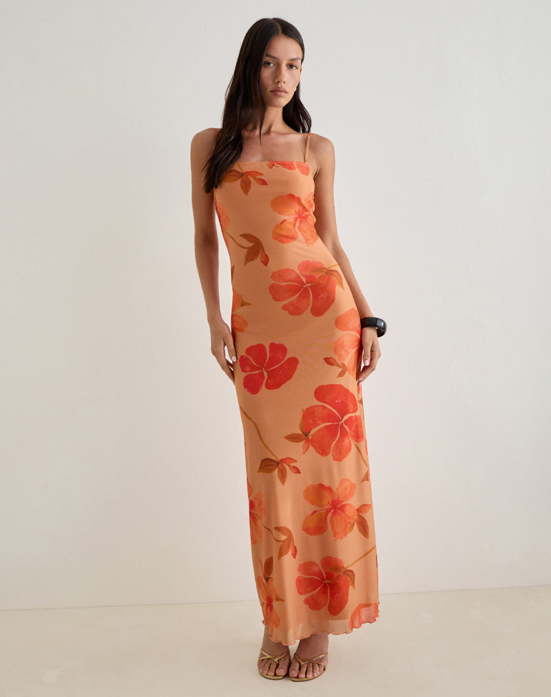 Afbeelding van Dalesio Maxi Dress in aquarel Hibiscus Oranje
