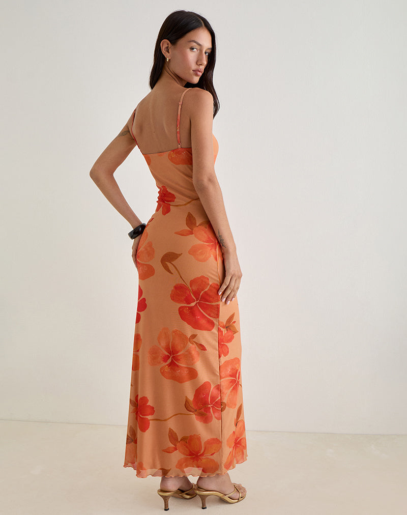 Afbeelding van Dalesio Maxi Dress in aquarel Hibiscus Oranje