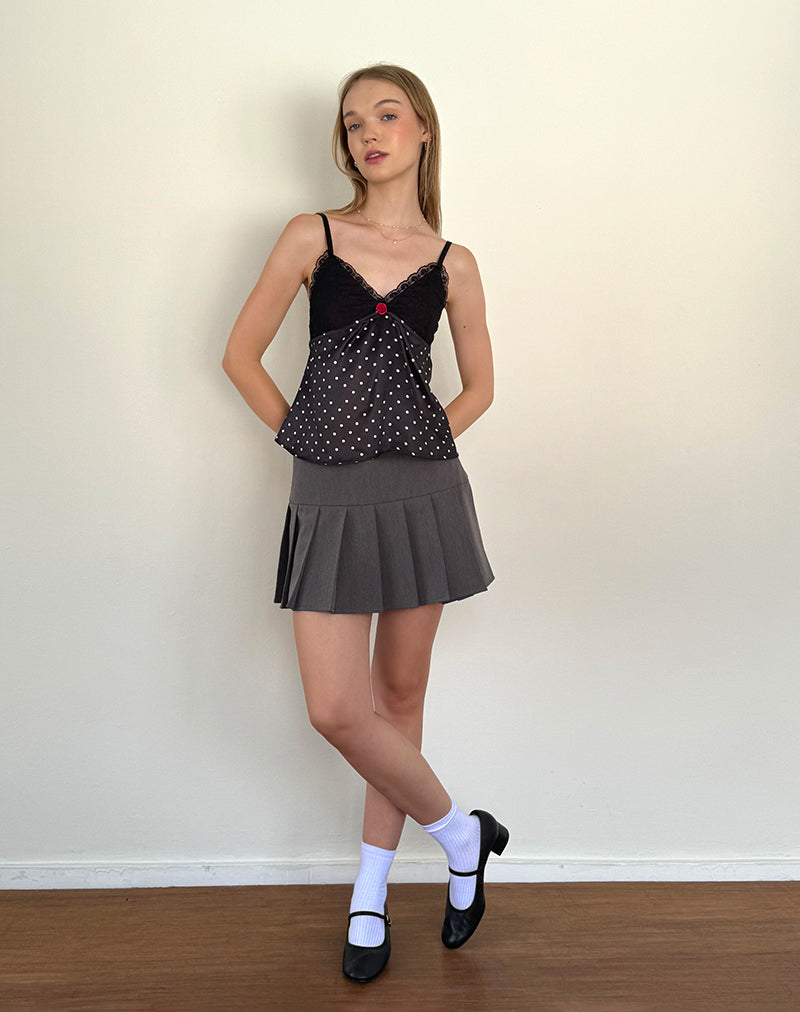 Afbeelding van Dalinda Cami Top in Zwart Polka Dot Satijn
