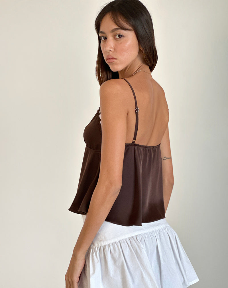 Afbeelding van Dalinda Cami Top in Bruin met Roze Rozet