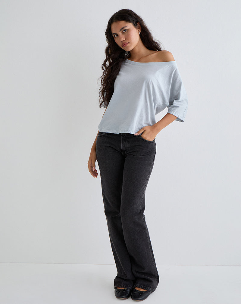 Afbeelding van Daman Off-The-Shoulder Basic Top in Light Steel