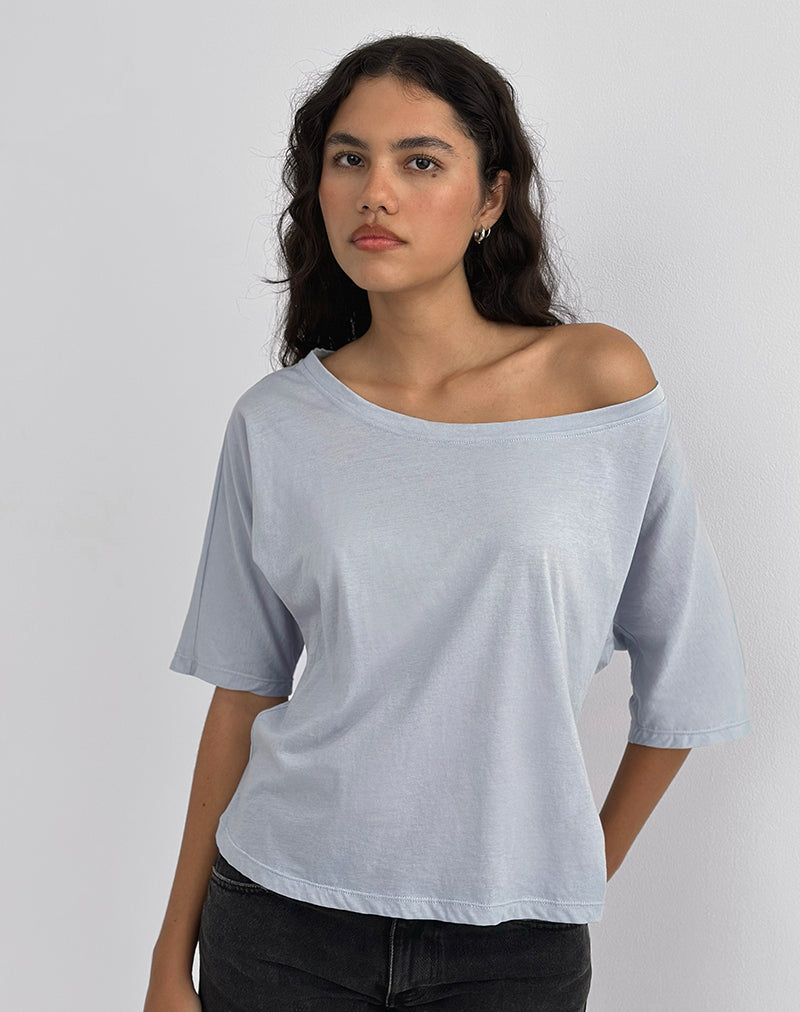 Afbeelding van Daman Off-The-Shoulder Basic Top in Light Steel