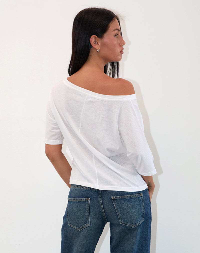 Afbeelding van Daman Off Shoulder Basic Jersey Top in Wit