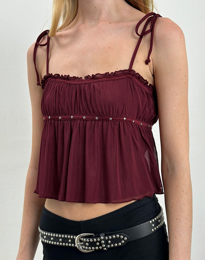 Afbeelding van Damaris Cami Top in Wijn met Studs