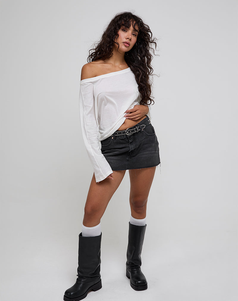 Afbeelding van Damian Off The Shoulder Basic Top met lange mouwen in Ivoor